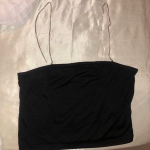 Cropped Black Cami with Rhinestone Straps